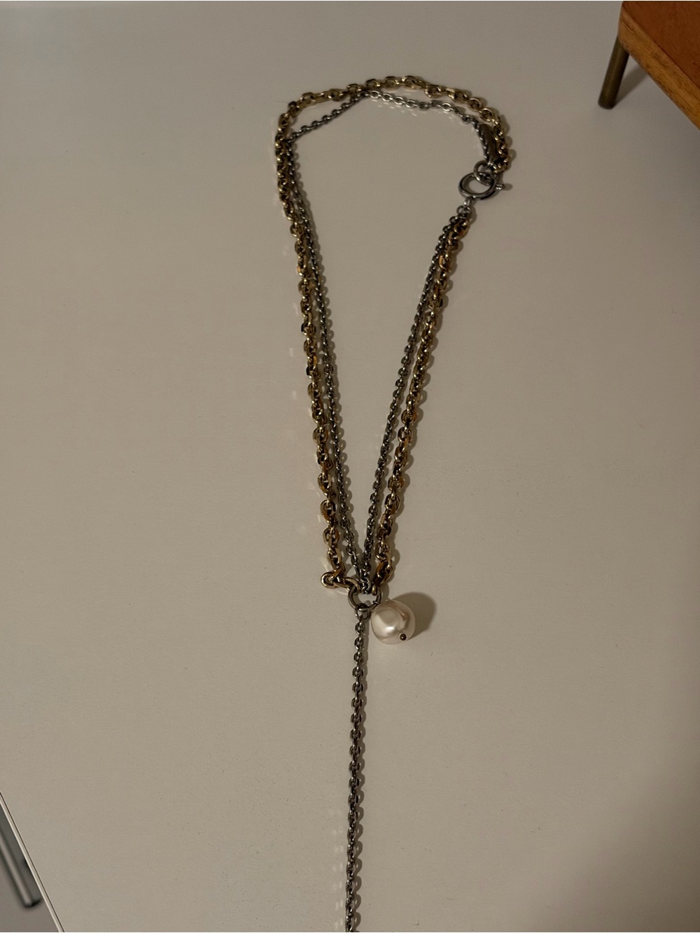 Justine Clenquet Two-Tone Pearl Y-Lariat Asymmetric Necklace
